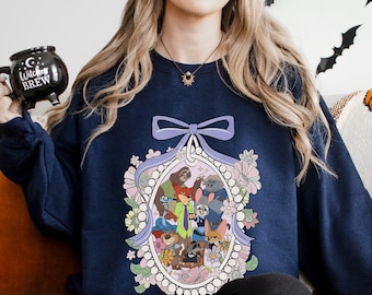 Floral Coquette Mirror Zootopia Sweatshirt, Judy Hopps Nick Wilde Sweatshirt, Welcome To Zootopia Disney Hoodie, Zootopia Crewneck 274531