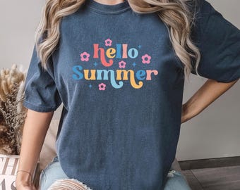 Hello Summer Floral Retro Shirt, Comfort Colors, Vintage Summer Tee, Retro Flower Summer Shirt, Cute Vacation Beach Shirt, Summer Tee 275620
