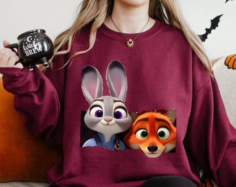 Disney Zootopia Sweatshirt, Judy Hopps Hoodie, Nick Wilde Sweatshirt,Retro Zootropolis Disney Hoodie, Zootopia Fox And Bunny Crewneck 274497
