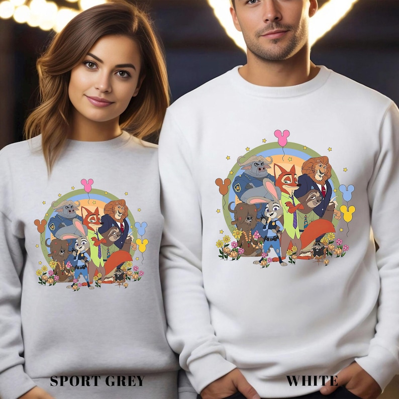 Disney Zootopia Characters Sweatshirt, Nick Wilde Judy Hopps Sweatshirt, Disney Family Trip Hoodie, Zootopia Mickey Balloons Crewneck 274659 bild 7