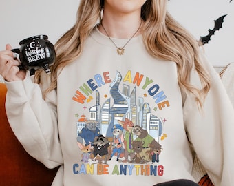 Disney Zootopia City Skyline Sweatshirt, Where Anyone Can Be Anything Hoodie, Nick Wilde Judy Hopps Hoodie, Disney Zootopia Crewneck 274533
