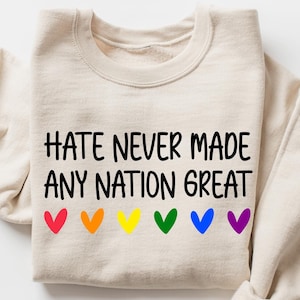 Hate Never Made Any Nation Great Shirt, shirt politieke statement, progressieve feministische T-shirt, politiek shirt, antiracisme-sweater