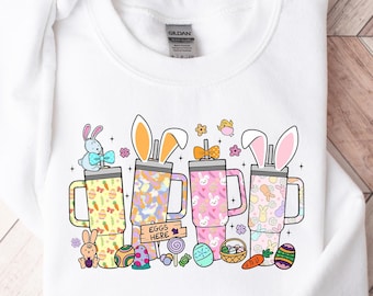 Easter Tumblers Shirt, Easter Shirt for Women, Girly Retro Easter Coffee Lover Shirt, Cute Easter Day Gift, Easter Coffee Shirt, Easter Tee