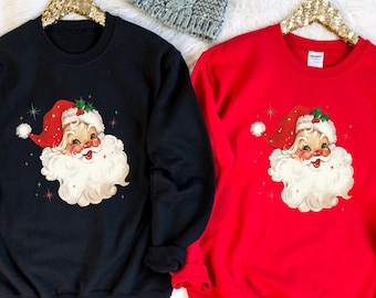 Retro Santa Sweatshirt, Vintage Santa Sweatshirt, Retro Christmas Santa, Holiday Clothing Women, Christmas Sweatshirt for Woman, Xmas Tshirt