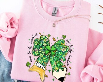 One Lucky Teacher Sweatshirt, St. Patrick's Day Shirt, Saint Patrick's Day shirt, Lucky Teacher Tee, Shamrock Teacher Shirt, Bow Pencil Tee