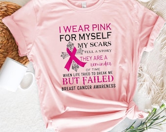 Breast Cancer Survivor Shirt, I Wear Pink For Myself Cross T-Shirt, Christian Cancer Warrior Tee, Inspirational Breast Cancer Gift for Women