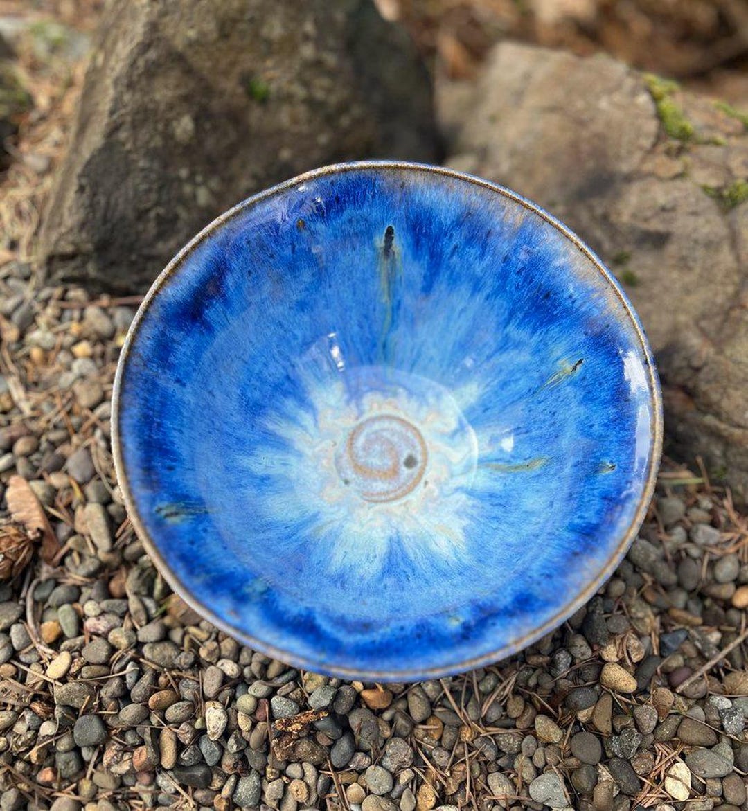 Handmade 8-inch Variegated Blue Stoneware Bowl - Etsy