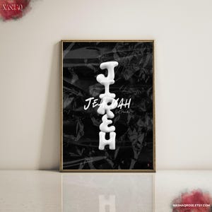 Jehovah Jireh Typography Wall Art Christian Poster Hebrew Name Of God Provides Wall Decor Black And White Modern Christian Interior Print