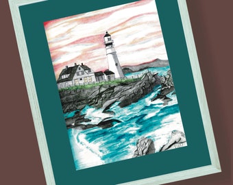 Portland Head Lighthouse ,  Art print from original sketch of Maine’s oldest lighthouse