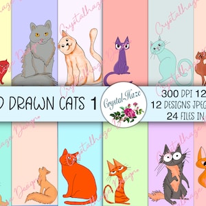 Digital Paper Pack Hand Drawn Cats image 1