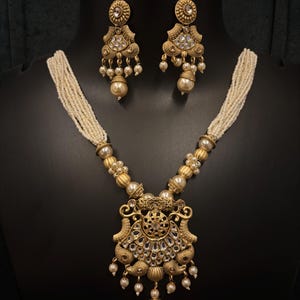 Long Polki Necklace - Matar Mala - Kundan Jewelry Set - Rani Haar - Indian Long Necklace - Pakistani Jewelry-Indian Jewelry