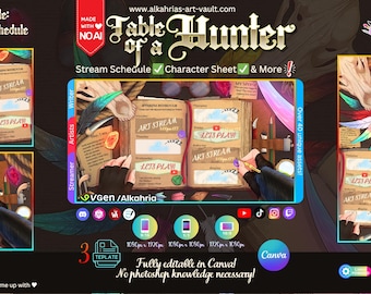 NoAi! - TABLE of a HUNTER - Artwork Pack / f.e Stream Schedule [ 3 x CANVA Templates]