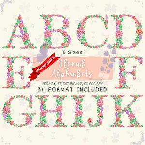 A to Z Floral Embroidery, Flower Font Alphabet, Machine Embroidery Designs, Uppercase Letters, BX Format, PES DST, 6 sizes, Instant Download