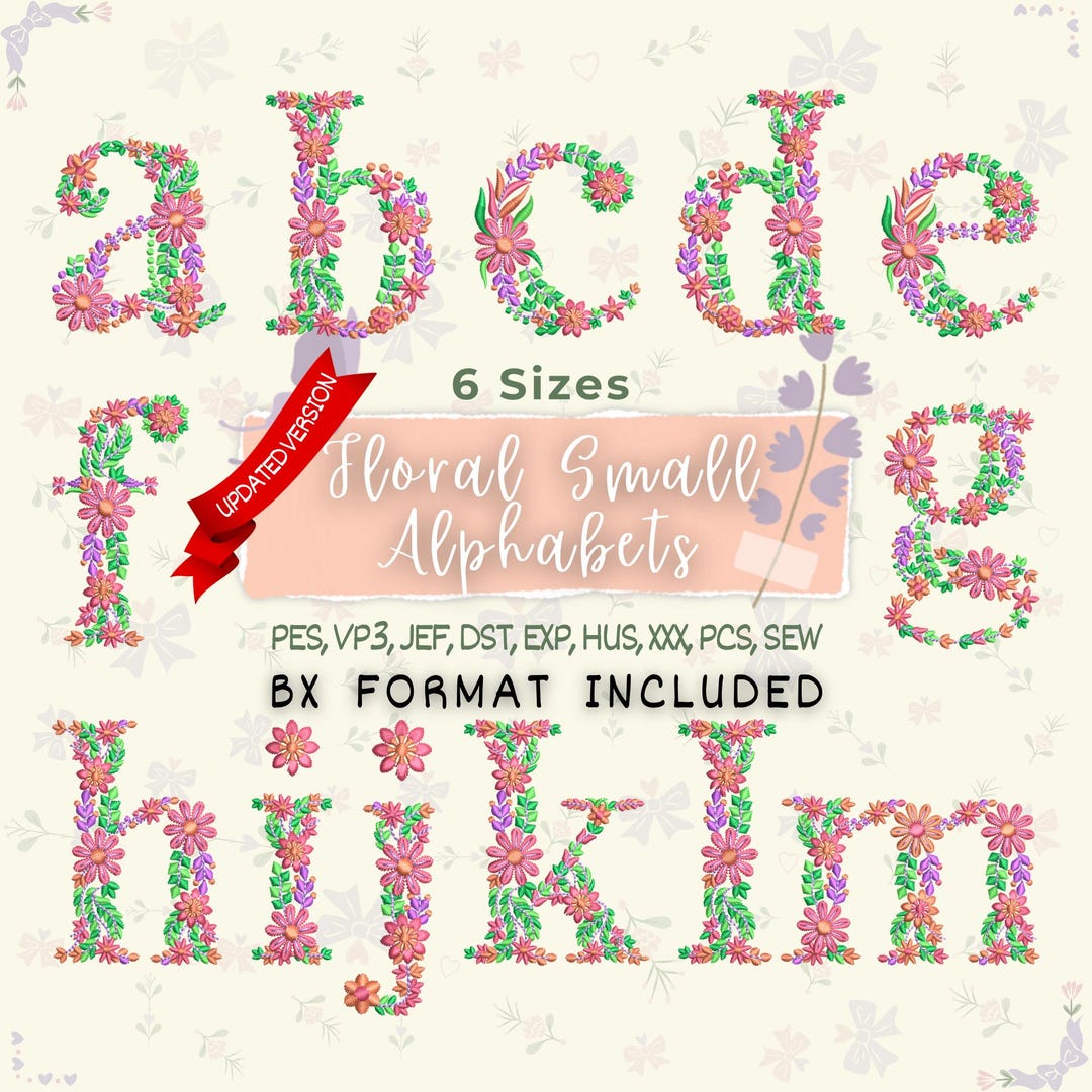 Floral Alphabet Machine Embroidery Designs, Lowercase Letters (instant ...