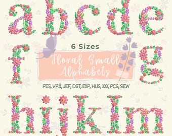 A to Z Floral Embroidery, Flower Font Alphabet  Machine Embroidery Designs, Lowercase Letters Botanical  PES DST 6 sizes - Instant Download
