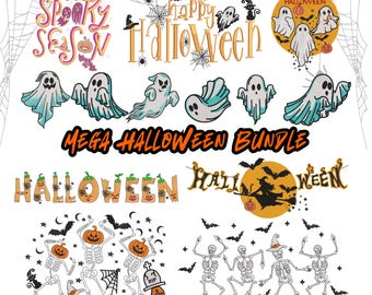 Halloween Machine Embroidery Bundle, Spooky Season Design, Ghosts Bundle, Dancing Skeleton, Happy Halloween Fonts, Instant Digital Download