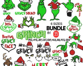 35 Grinch Christmas Embroidery Designs Bundle, Christmas Embroidery Designs, Grinch Embroidery Design, 6 sizes, Instant Download