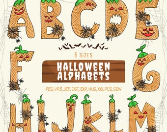 Lettertype Halloween-borduurwerk: spookachtig spinnenwebalfabet (direct downloaden)