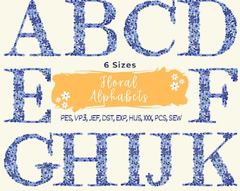 A tot Z bloemen lettertype borduurwerk, bloem alfabetten machineborduurontwerpen, hoofdletters botanische PES zomertijd 6 maten - direct downloaden