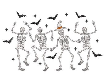 Dancing Skeletons Embroidery Design, Halloween Hat Skeletons Machine Embroidery File, 5 sizes, Instant Digital Download
