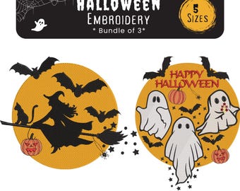 Halloween-borduurontwerp: heks, geesten, spookachtig boe-geroep (5 maten) (directe download)