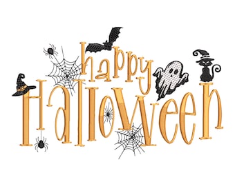 Happy Halloween - Embroidery design, 5 sizes, Instant Download