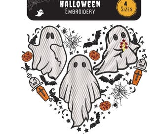 Borduurontwerp Boo Ghost: Spooky Halloween-bestand (4 maten) (directe download)