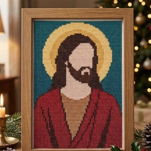 Jesus Porträt Kreuzstich Muster, Christliche Nadelspitze, Christus Stickerei, Instant Download PDF Bild 1