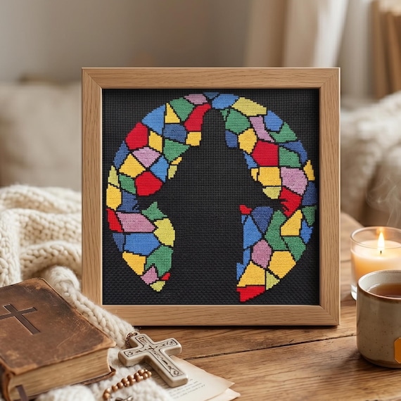 Jesus Stained Glass Cross Stitch Pattern, Christian Needlepoint, PDF Digital Download