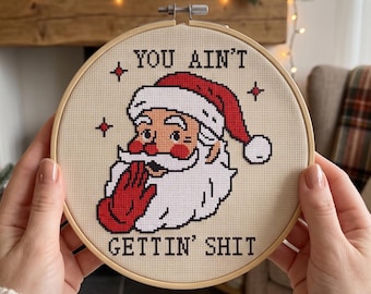 Roligt julkorsstygnsmönster, You Ain't Gettin' Thon, Jultomten Nålstygn, Sarky Julhandarbete, Omedelbar Digital Nedladdning