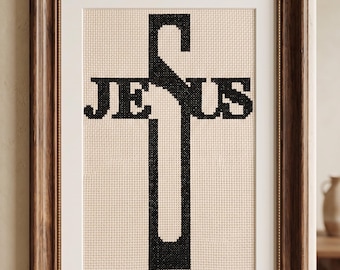 Jesus Cross Stitch Pattern, Christian Embroidery Design, Modern Religious Counted X Stitch, Digital Download
