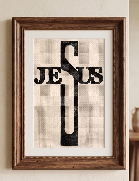 Jesus Cross Stitch Pattern, Christian Embroidery Design, Modern Religious Counted X Stitch, Digital Download