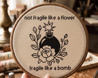 Fragile like a bomb Cross Stitch Pattern, Feminist Needlepoint, Snarky Embroidery (Instant Download)