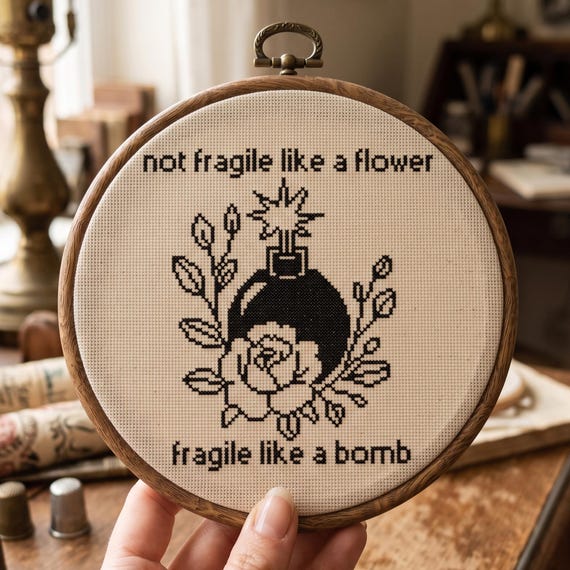 Fragile like a bomb Cross Stitch Pattern, Feminist Needlepoint, Snarky Embroidery (Instant Download)