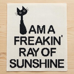 Black Cat Cross Stitch Pattern, I am a Freakin Ray of Sunshine, Instant Digital Download image 2