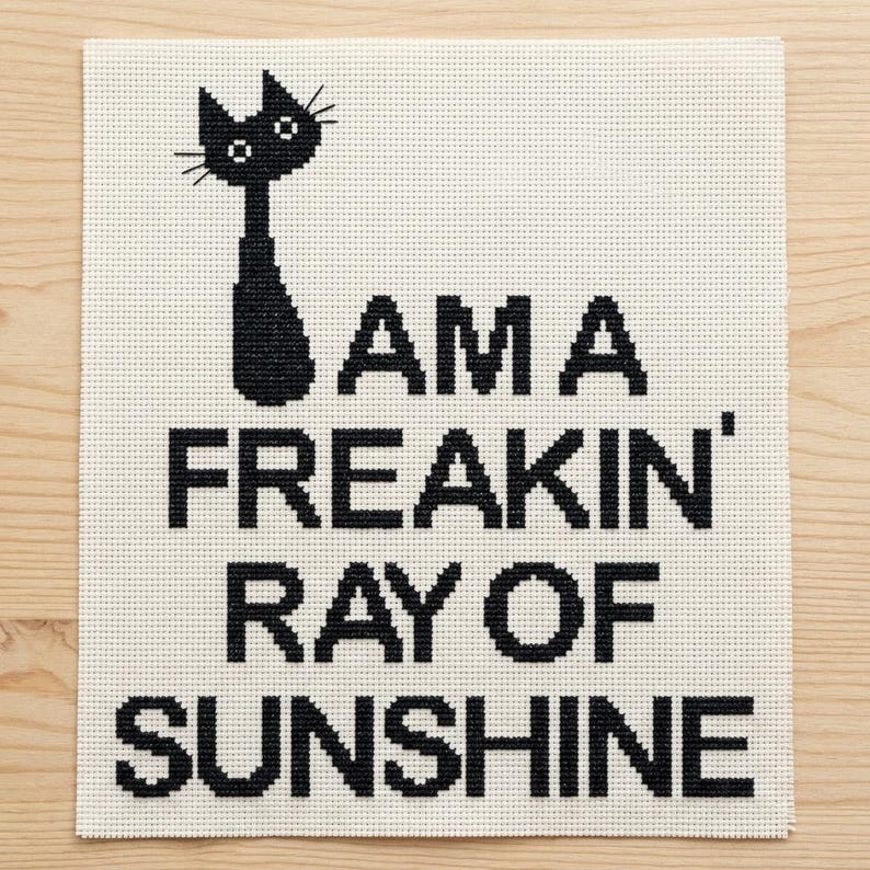 Black Cat Cross Stitch Pattern, I am a Freakin Ray of Sunshine, Instant Digital Download image 2