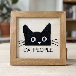 Ew, People Black Cat Cross Stitch Pattern, Instant Download PDF, Digital Download image 1