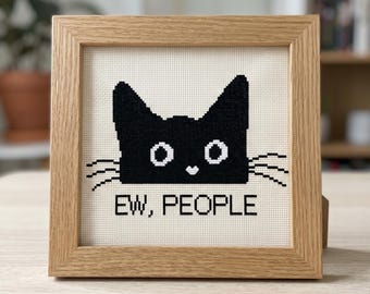 Ew, People Black Cat Cross Stitch Pattern, Instant Download PDF, Digital Download