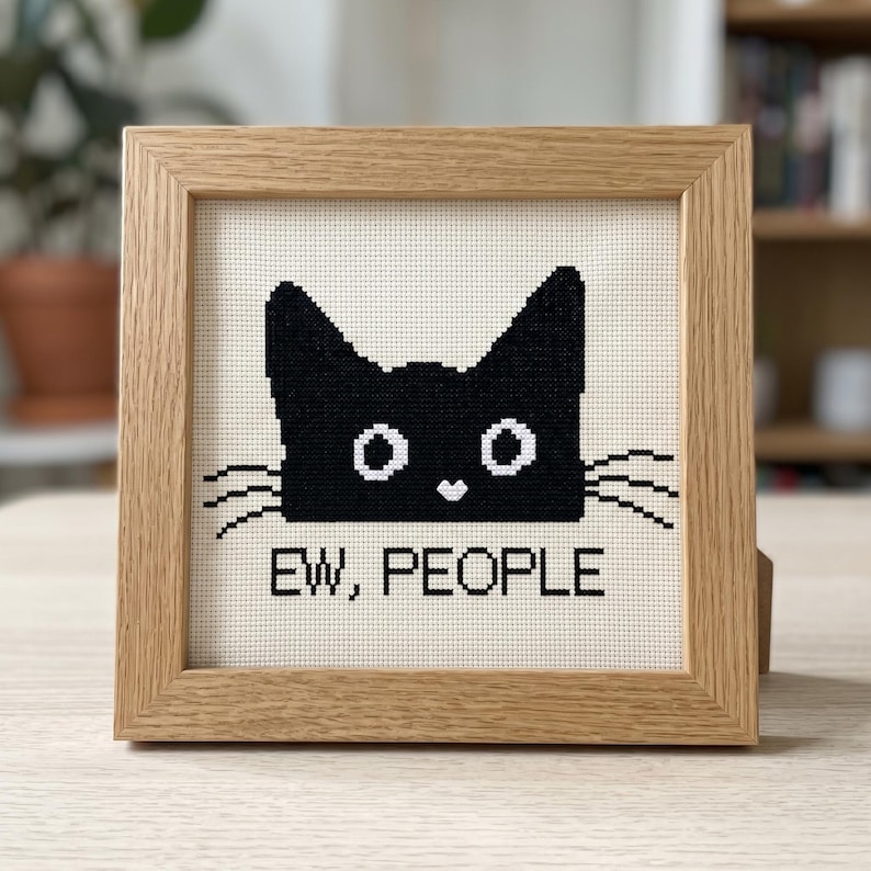 Ew, People Black Cat Cross Stitch Pattern, Instant Download PDF, Digital Download image 1