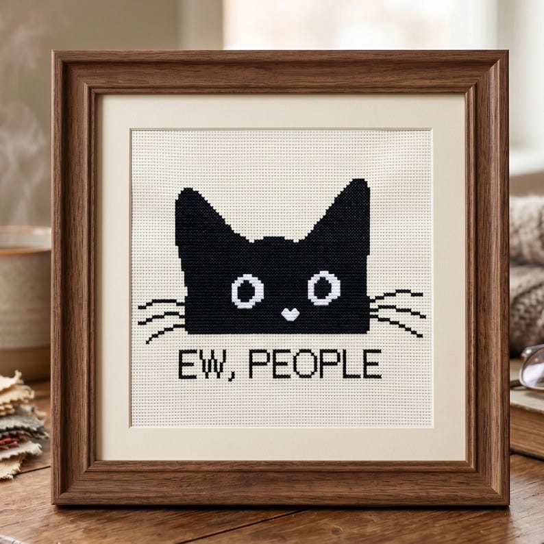 Ew, People Black Cat Cross Stitch Pattern, Instant Download PDF, Digital Download image 2