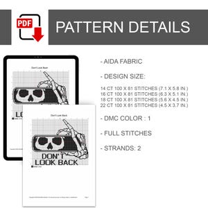 Skeleton Cross Stitch Pattern, Skull Don't Look Back Needlepoint, Instant Download image 3