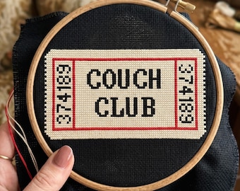 Couch Club Ticket Cross Stitch Pattern, Vintage Ticket Needlepoint , Instant Download