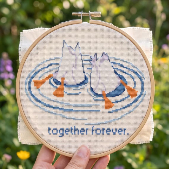 Together Forever Ducks Cross Stitch Pattern, Funny Diving Duck Butts Needlepoint Chart, Instant Download
