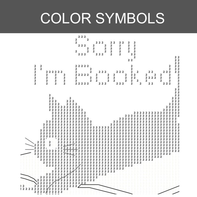 May include: A black and white paint-by-number pattern featuring the text "Sorry I'm Booked" above a stylized cat silhouette. The design is composed of numerous small number 2 symbols arranged on a grid to form the image and text elements.