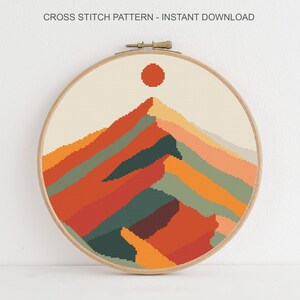 Modern Mountain Cross Stitch Pattern, Landscape Embroidery, Instant Download PDF image 7