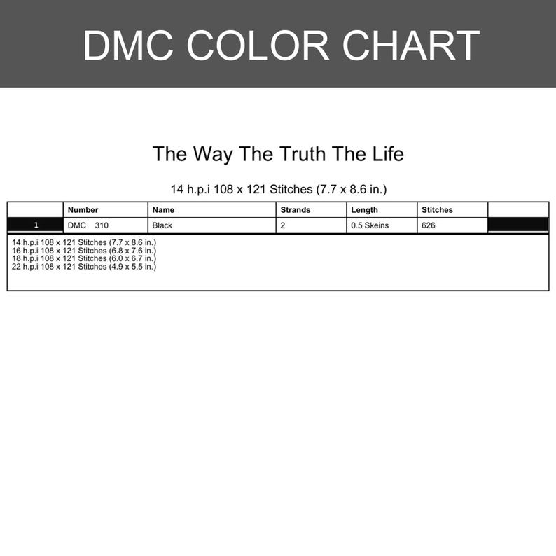Minimalist Christian Cross Stitch Pattern | The Way The Truth The Life, John 14:6 Bible Verse | Modern Religious Embroidery PDF Chart image 4
