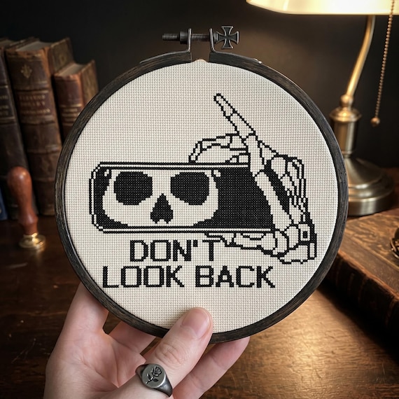 Skeleton Cross Stitch Pattern, Skull Don't Look Back Needlepoint, Instant Download