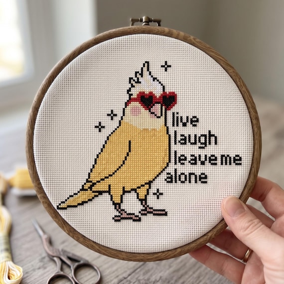 Funny Cockatiel Cross Stitch Pattern, Sassy Sunglasses Bird Needlepoint Chart (Instant Download)