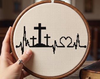 Kristet korsstygnsmönster, troshjärtslagskors, religiös nålstygn, omedelbar nedladdning