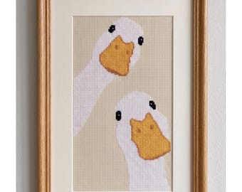 Peeking Geese Cross Stitch Pattern, Funny Goose Needlepoint, Instant Download